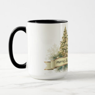 Mug Boue d'arbre de Noël Gold Green Joyeux