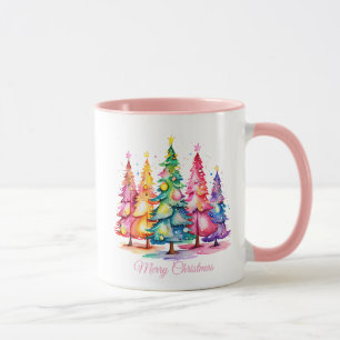 Mug Boue d'arbre de Noël rose Aquarelle