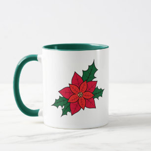 Mug Boue De Café Avec Poinsettia De Noël Rouge Orange