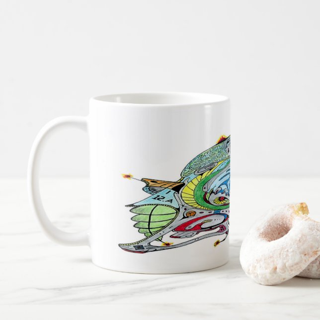 Mug Boue De Café Blanche Avec Vaisseau Art 1 A.1 (Avec donut)