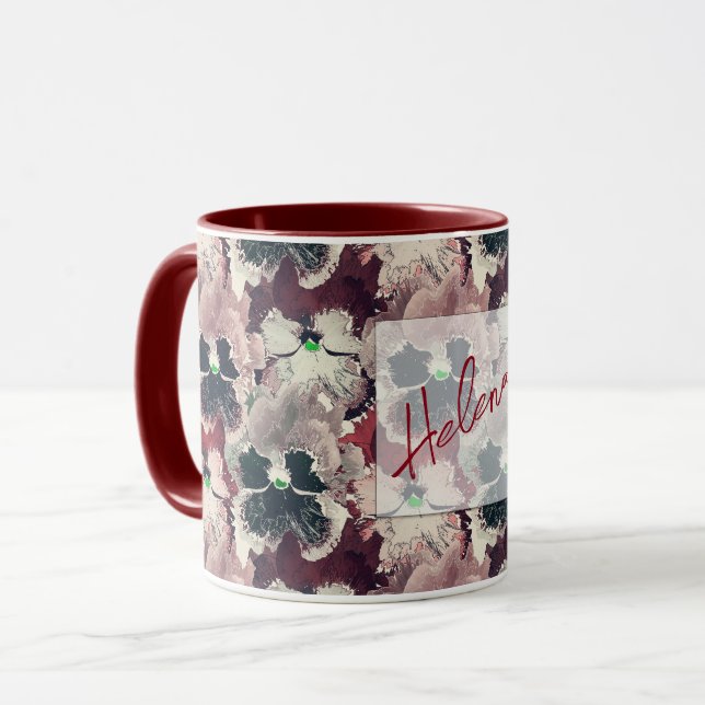 Mug Boue de fleurs d'aquarelle rose et bordeaux (Devant gauche)