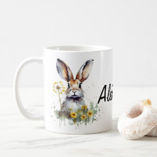Mug Boue de lapin d'aquarelle Dandelion personnalisée