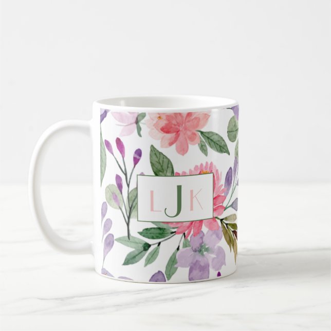 Mug Boue de monogramme florale de fleurs de jardin (Gauche)