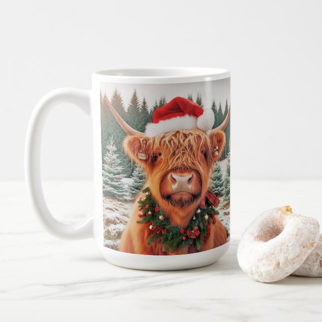 Mug Boue de Noël de vache Highland (Avec donut)