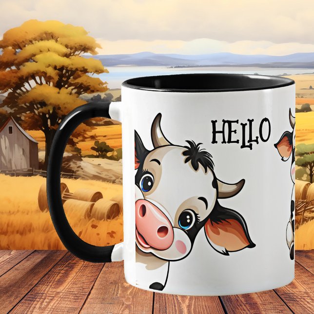 Mug Boue de vache mignonne (Mug featuring cute cows. A very simple and funny mug, just say hello - cute gift for children)