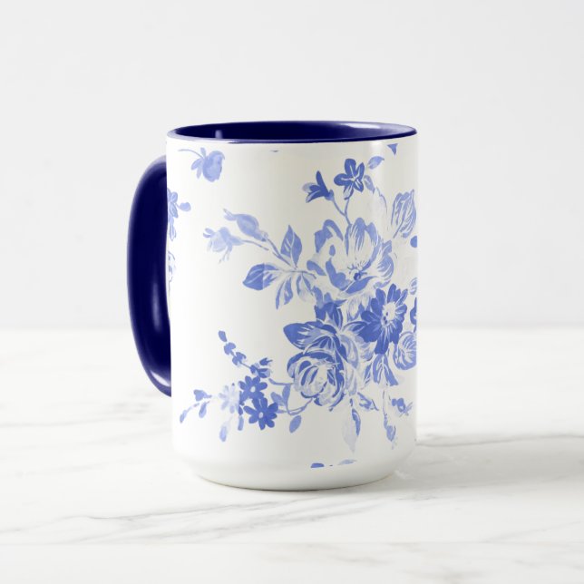 Mug Boue en céramique bleu Floral (Devant gauche)
