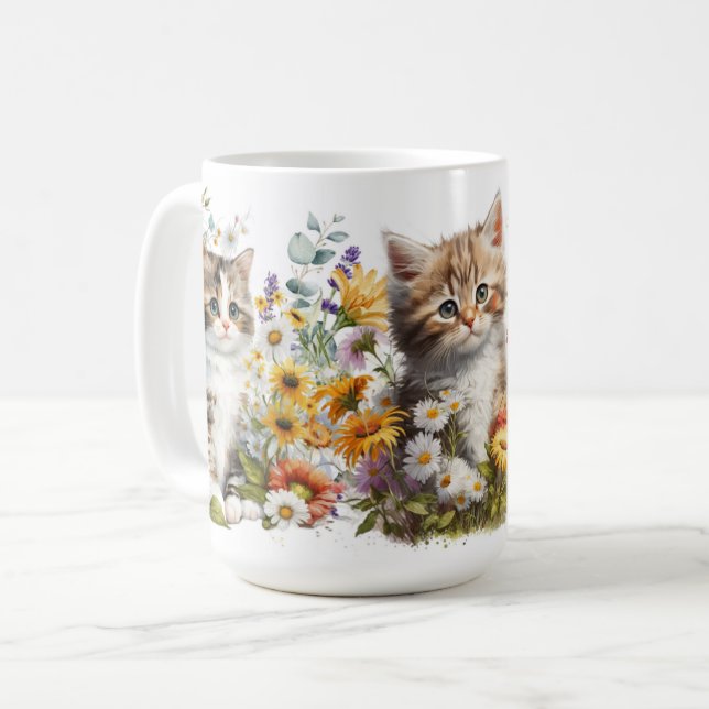 Mug Boue en céramique de ligne de chatons adorables (Devant gauche)