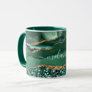 Mug Boue en marbre Parties scintillant en or vert avec