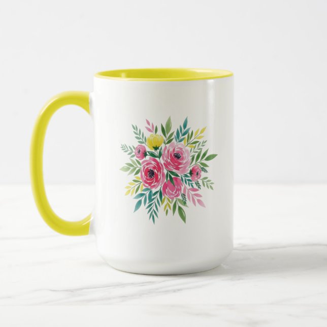 Mug Boue florale Aquarelle - Fleur de style Loose Vibr (Gauche)