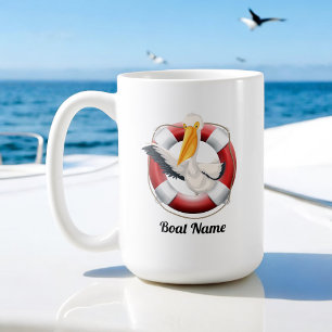 Mug Bouée de pélican agitant à vie avec nom de bateau