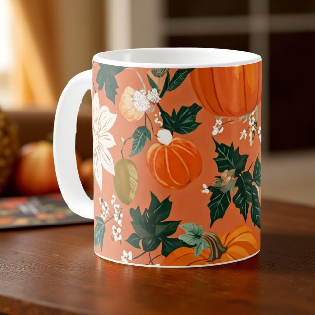 Mug Boug citrouille Orange Aquarelle Feuilles d'automn (Créateur téléchargé)