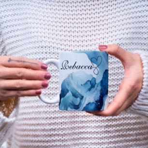 Mug Boug d'aquarelle bleu et or personnalisées de luxe