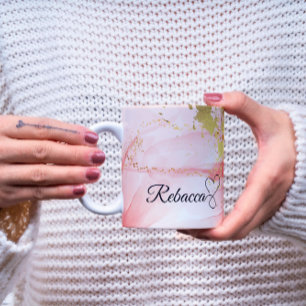 Mug Boug d'aquarelle rose et or personnalisé de luxe