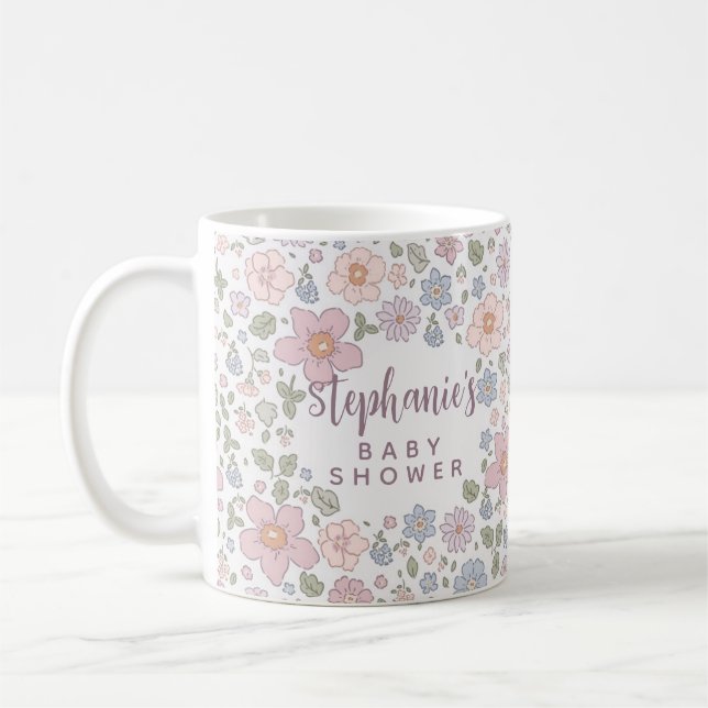 Mug Boug de Baby shower floral Ditsy personnalisé (Gauche)