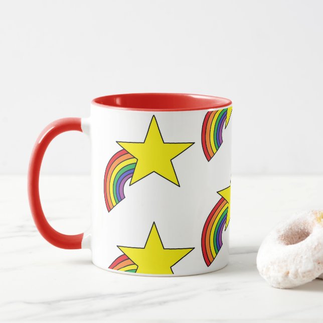 Mug Boug de café avec arcs-en-ciel et étoiles jaunes  (Avec donut)