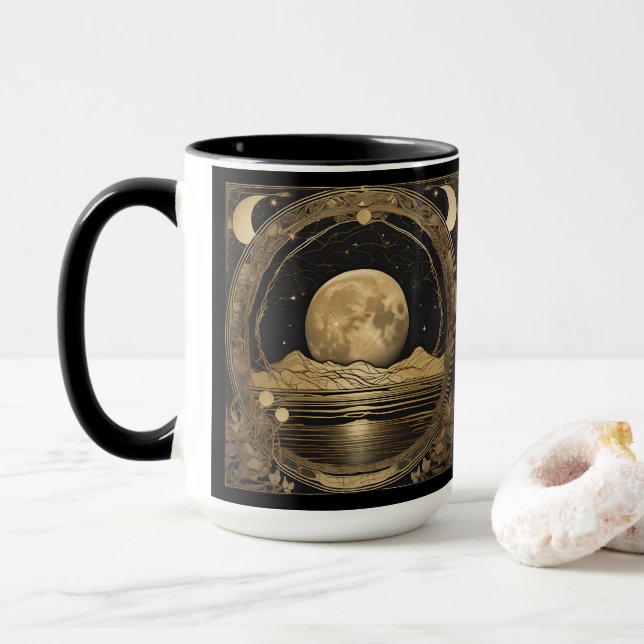 Mug Boug de café - Lune d'or sur l'eau paisible (Avec donut)