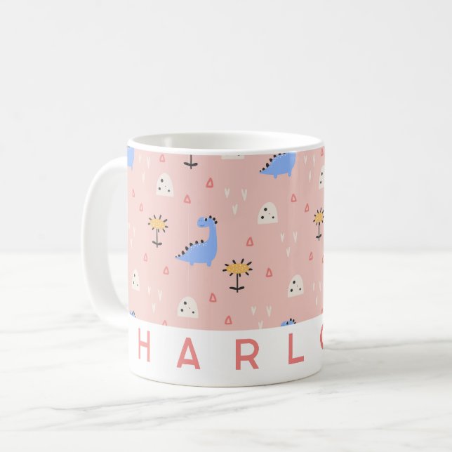 Mug Boug de dinosaure rose personnalisé | Nom personna (Devant gauche)