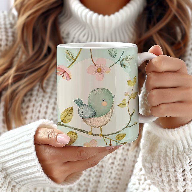 Mug Boug Design Oiseau, Cadeau Oiseau, Floral (Créateur téléchargé)