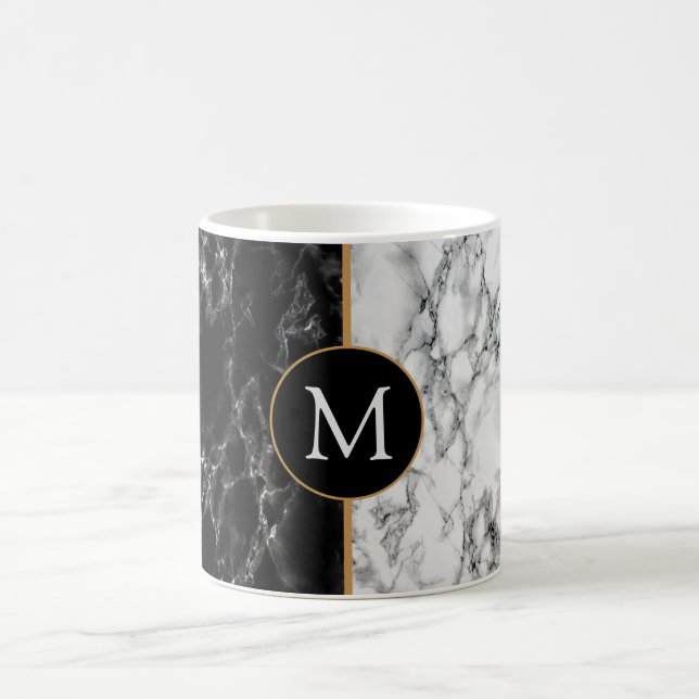 Mug Boug en marbre blanc noir personnalisé Votre lettr (Centre)