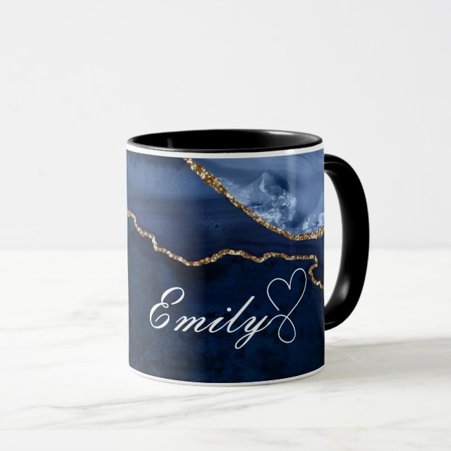 Mug Boug en marbre bleu et or marine personnalisée de  (Devant droit)