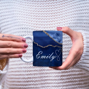 Mug Boug en marbre bleu et or marine personnalisée de 