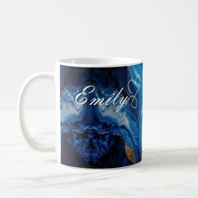 Mug Boug en marbre bleu et or personnalisé de luxe (Gauche)
