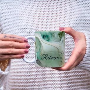 Mug Boug en marbre vert et or personnalisé de luxe