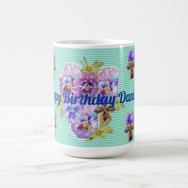 Mug Boug floral Shabby Chic Turquoise Aqua Pansy (Centre)
