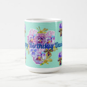 Mug Boug floral Shabby Chic Turquoise Aqua Pansy