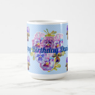 Mug Boug floral Shabby Chic Turquoise Aqua Pansy