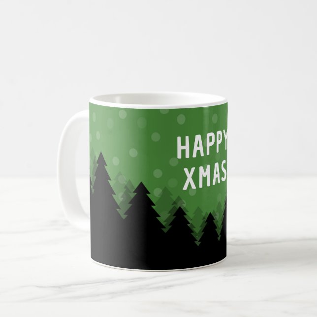 Mug Boug Green Happy Xmas avec forêt, arbres et neige (Devant gauche)