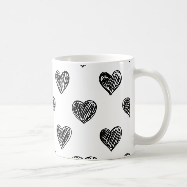 Mug Boug Motif de croquis de coeur noir et blanc (Droite)