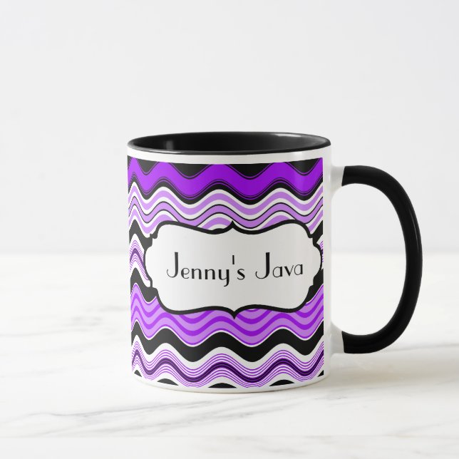 Mug Boug personnalisé pourpre, noir, blanc ondulé (Droite)