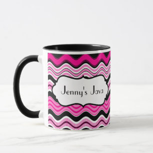 Mug Boug personnalisé rose, noir, blanc ondulé