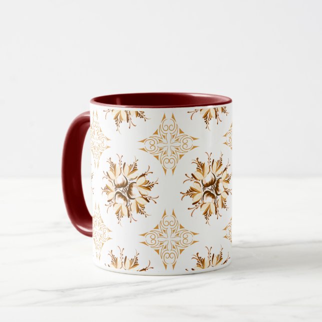 Mug Bouge de café floral Inky | Brown orange et blanc (Devant gauche)