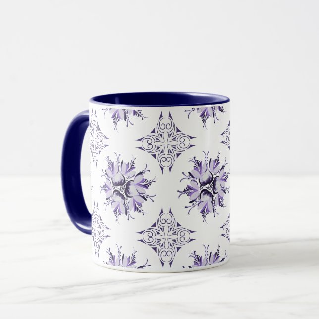 Mug Bouge de café floral Inky | Lilac violet et blanc (Devant gauche)
