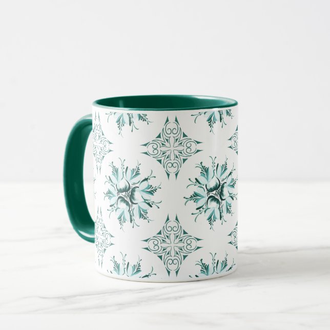 Mug Bouge de café floral Inky | Turquoise et vert et b (Devant gauche)