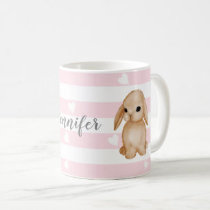 Mug Bouge de coeur de Bunny rose personnalisée