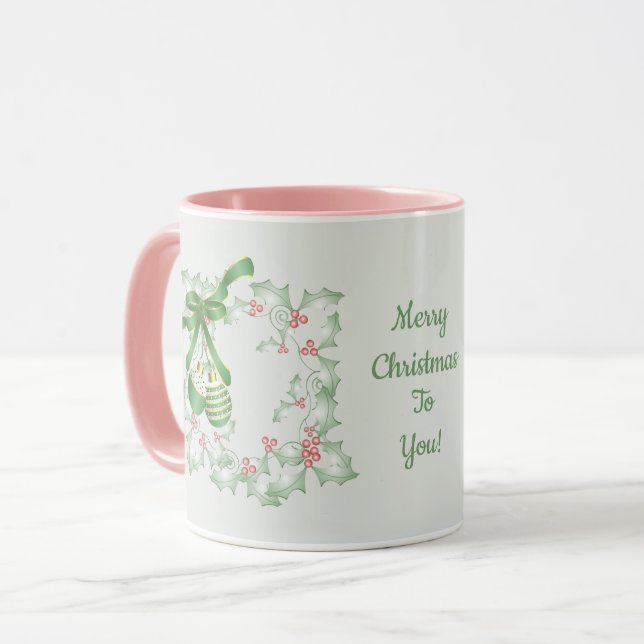 Mug Boughes de Noël vert vif rose (Devant gauche)