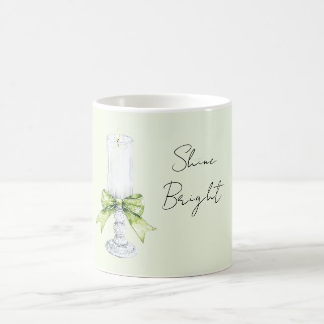 Mug Bougie Blanche Ruban Menthe Brille Clair (Centre)