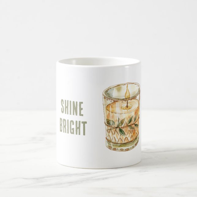 Mug Bougie Boho Vert Feuilles Brillantes (Centre)