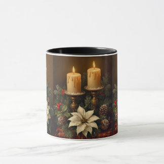 Mug Bougie de Noël élégante holly pin chaud festive
