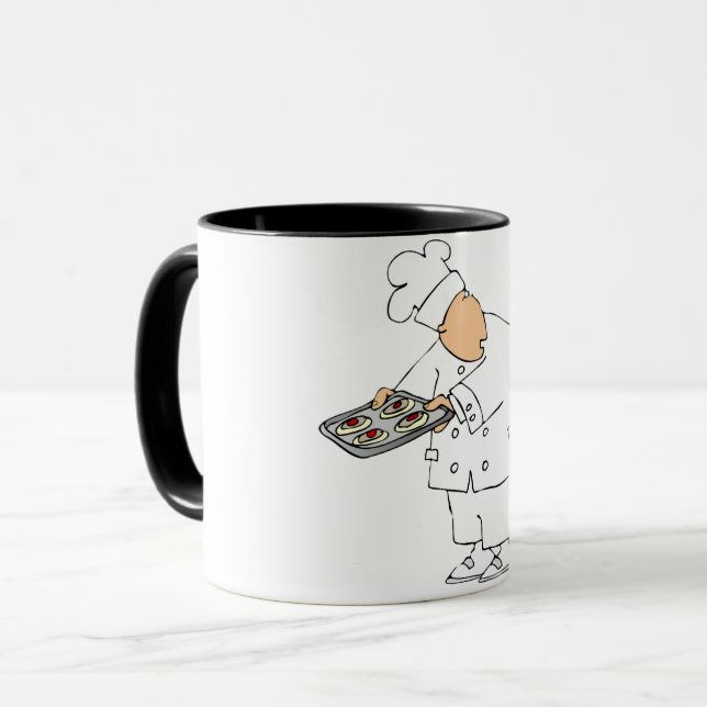 Mug Boulanger Chef de Dessin Animé Drôle avec Plateau  (Devant gauche)