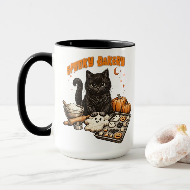Mug Boulangerie Chat Noir Épouvantable Halloween Biscu (Avec donut)