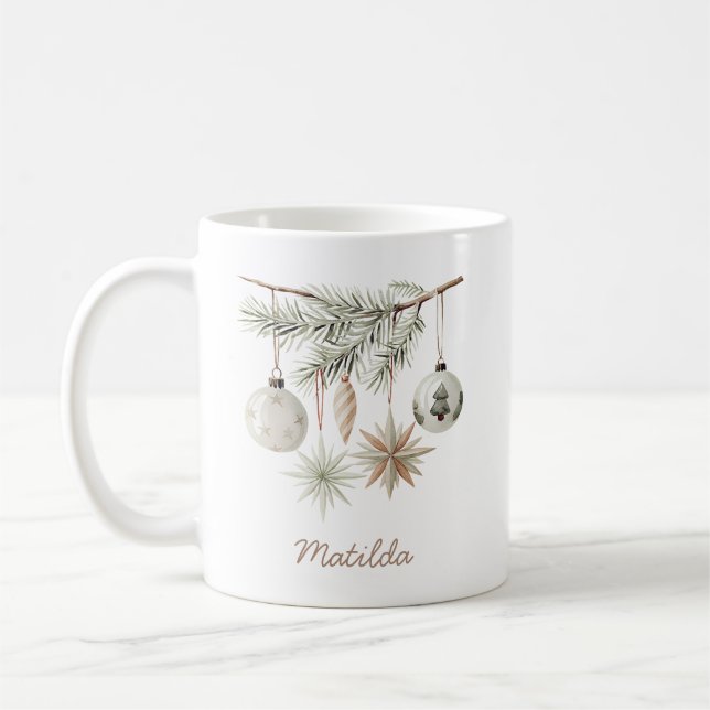 Mug Boule de Noël Épineuse Rustique Blanche (Gauche)