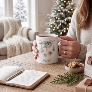 Mug Boule de Noël Épineuse Rustique Blanche