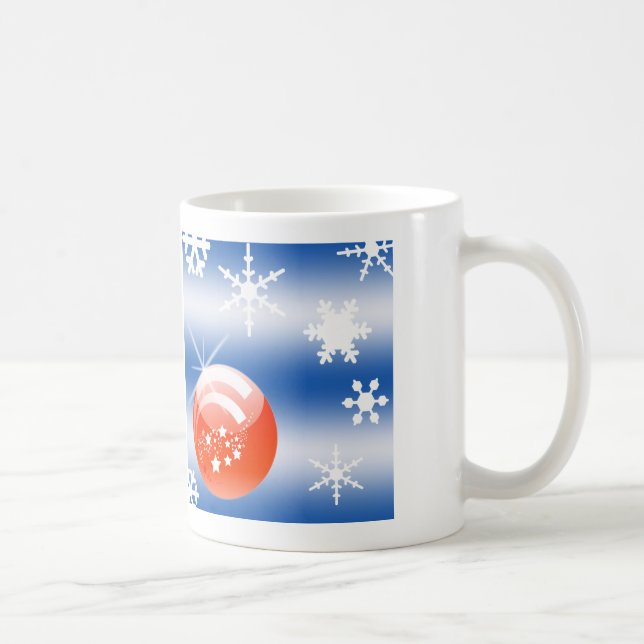 Mug Boule de Noël Flocon de neige bleu blanc rouge (Droite)