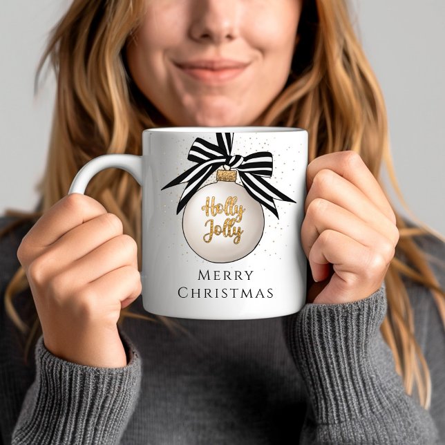 Mug Boule de Noël Joyeux Noël Noir Et Blanc (Merry Christmas Bauble Black And White Coffee Mug)