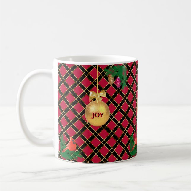 Mug Boule de Noël, oiseau, pommes de pin sur fond à ca (Gauche)