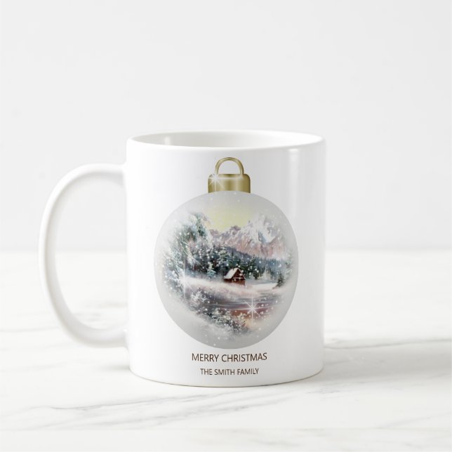 Mug Boule de Noël Ornement Montagne enneigée (Gauche)